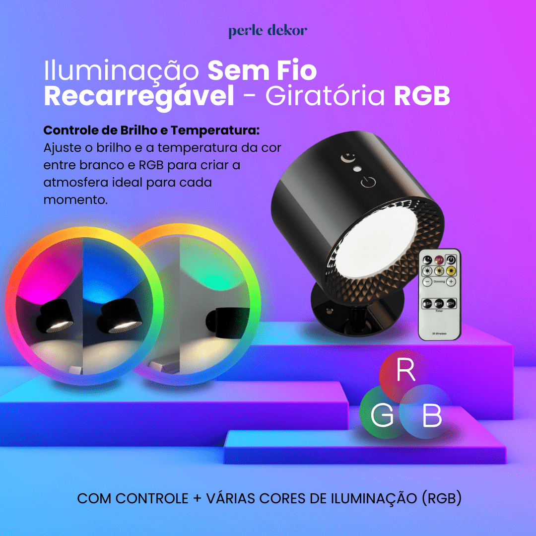 Iluminação Sem Fio Recarregável -  Giratória