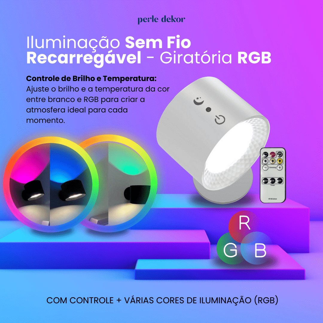 Iluminação Sem Fio Recarregável -  Giratória