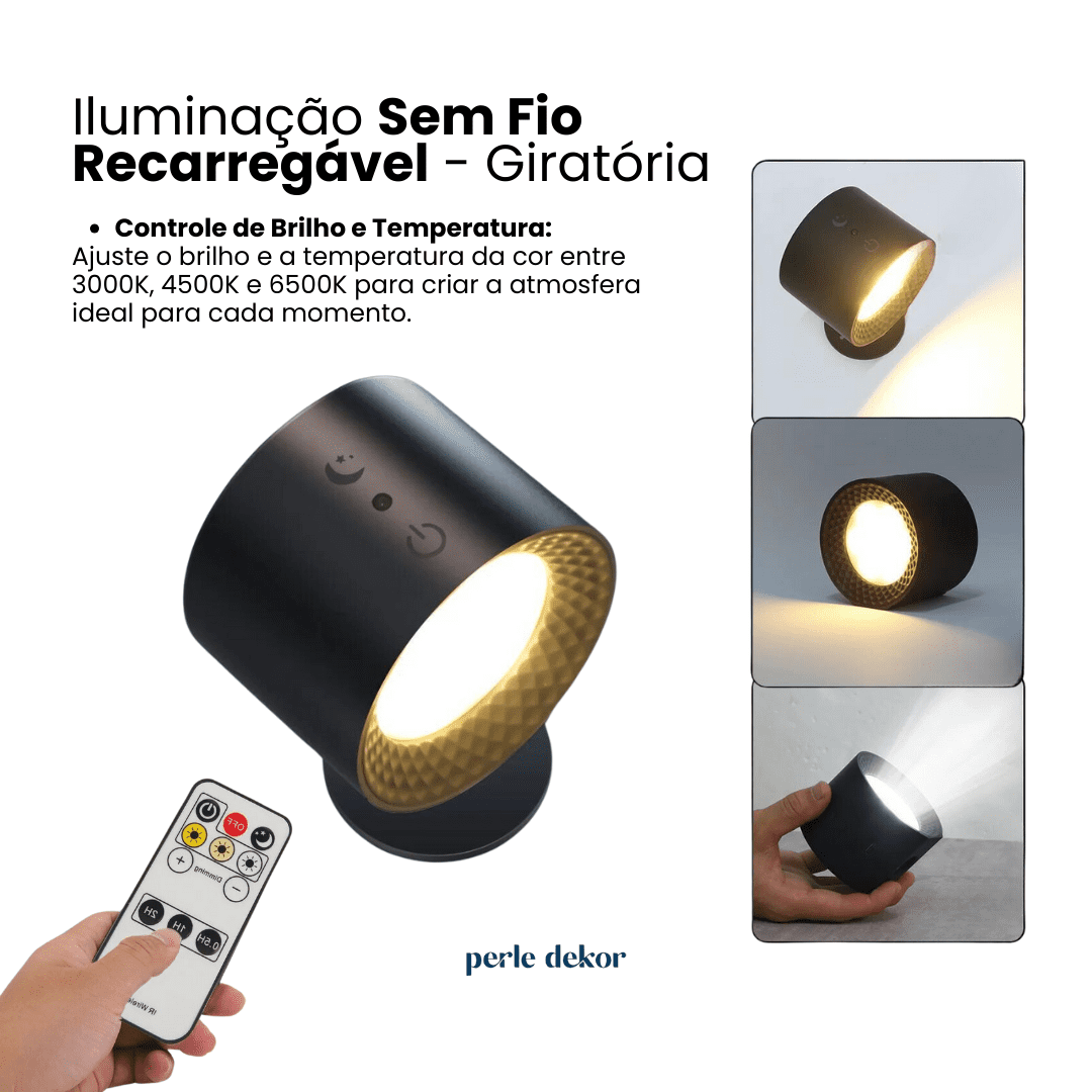 Iluminação Sem Fio Recarregável -  Giratória