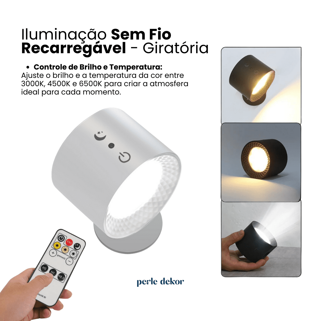 Iluminação Sem Fio Recarregável -  Giratória